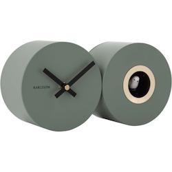 Horloge mural en métal mat Duo Cuckoo Kaki Karlsson - vert inox 8714302698002_0