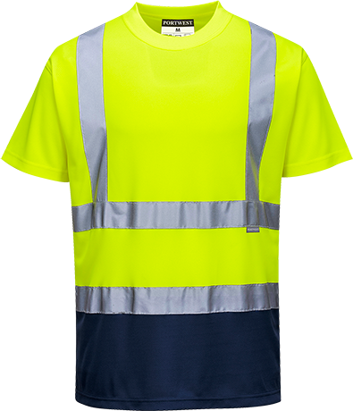 T-shirt bicolore jaune marine s378, l_0