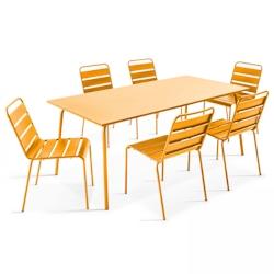 Oviala Business Ensemble table de jardin et 6 chaises en métal jaune - jaune acier 105020_0