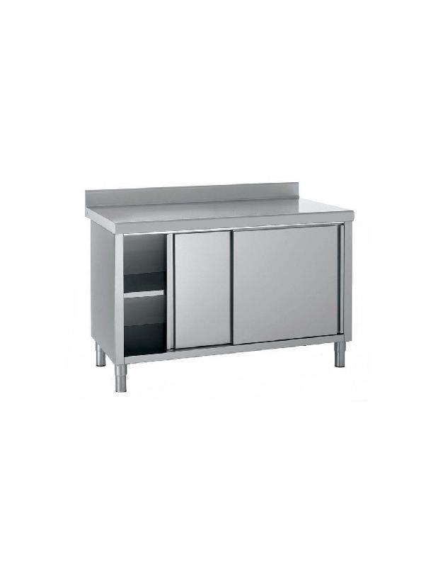 Meuble armoire bas inox TOURNUS EQUIPEMENT avec étagère ajustable et portes coulissantes_0