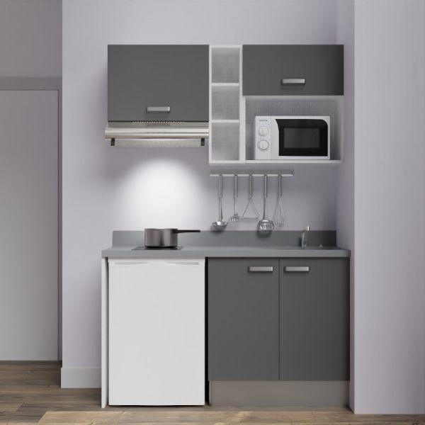 Kitchenette K13L - 140 cm - emplacements frigo, hotte et micro-ondes -  Blanc - Cromo évier à gauche