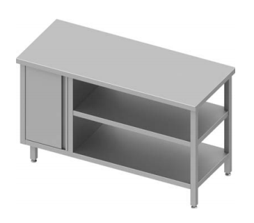 Table de travail inox centrale avec placard  à gauche et deux étagères 1200x800x900 soudée - 932998120_0