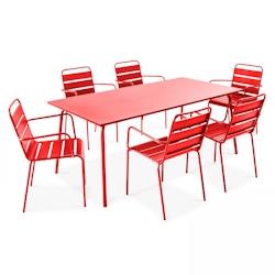 Oviala Business Ensemble table de jardin et 6 fauteuils en métal rouge - Oviala - rouge acier 106024_0