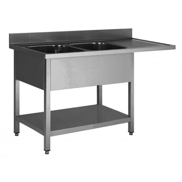 Plonge soudée sur pieds carré pour lave-vaisselle, avec étagère, inox AISI 304, 2 bacs, longueur 1600 mm (Position bac: Gauche - Réf SPLV167-2BG-ETP-1_0