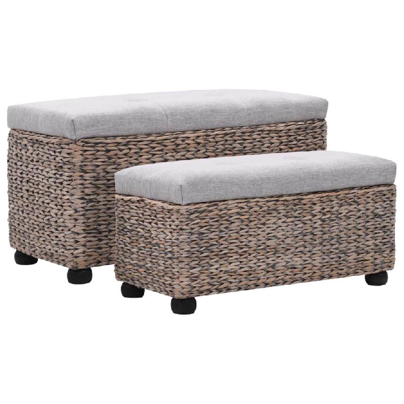 BANQUETTE POUF TABOURET MEUBLE BANC 2 PCS JACINTHE D\'EAU GRIS 3002178_0