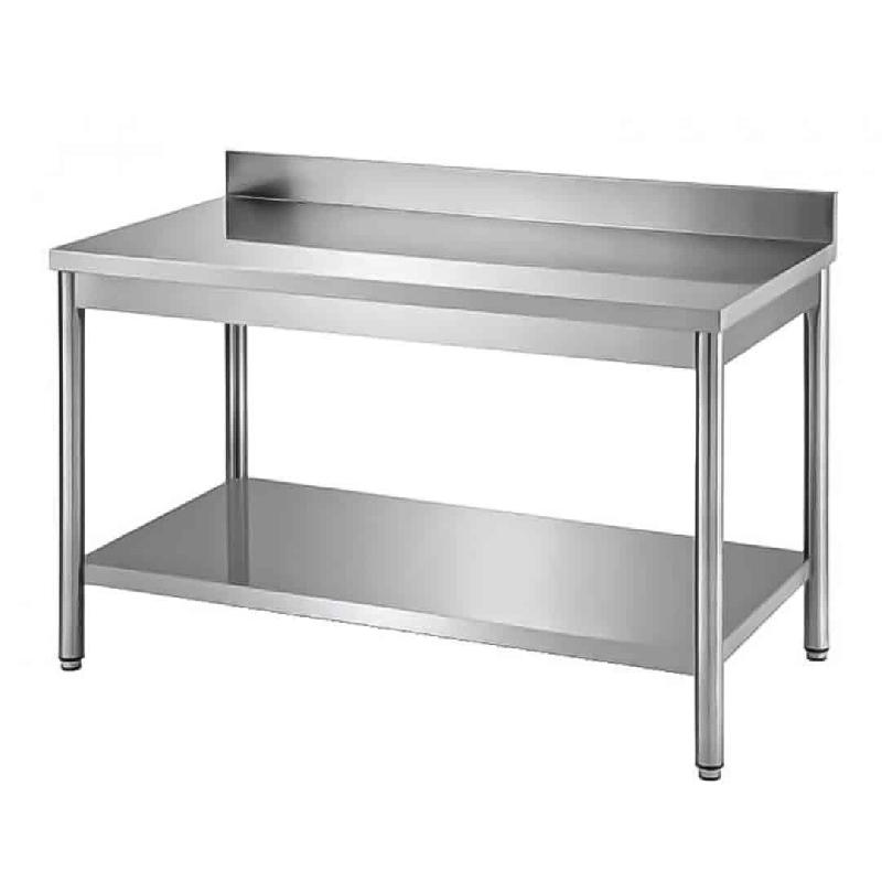 Table démontable bords droits pieds ronds inox ferritique adossée + étagère P 700 mm (Longueur, mm: 1800 - Réf F-DRTAE187-1)_0