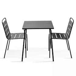 Oviala Business Ensemble table de terrasse carrée et 2 chaises acier gris - Oviala - gris acier 106869_0