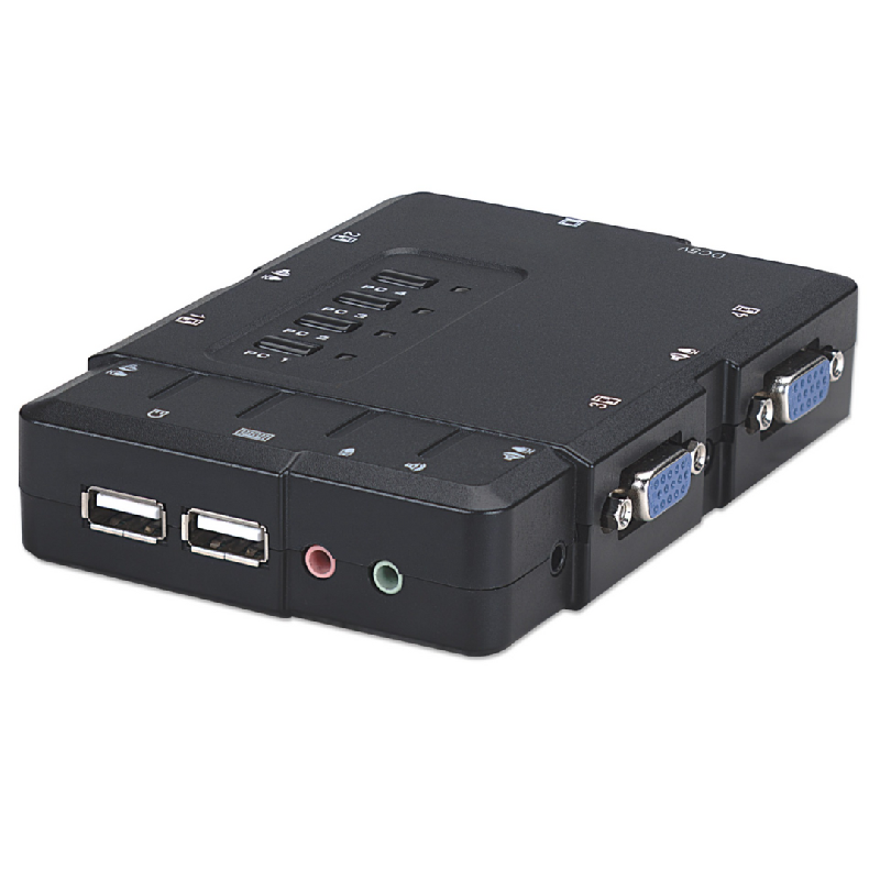 Commutateur KVM compact à 4 ports avec fonction audio et microphone - Bravour®_0