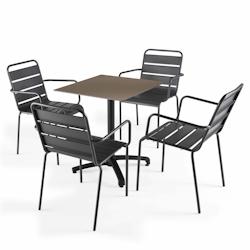 Oviala Business Ensemble table de jardin stratifié taupe avec 4 fauteuils gris - Oviala - gris métal 110121_0