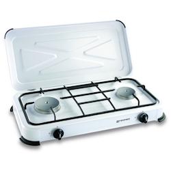 Réchaud gaz portable 2 feux 2600W Blanc laqué Couvercle Plaque de cuisson KEMPER - blanc 3663936037204_0