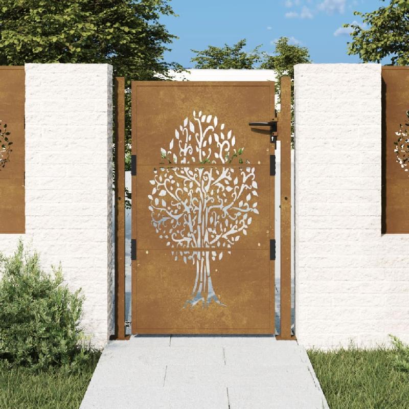 Vidaxl portail de jardin 105x155 cm acier corten conception de l'arbre 153163_0