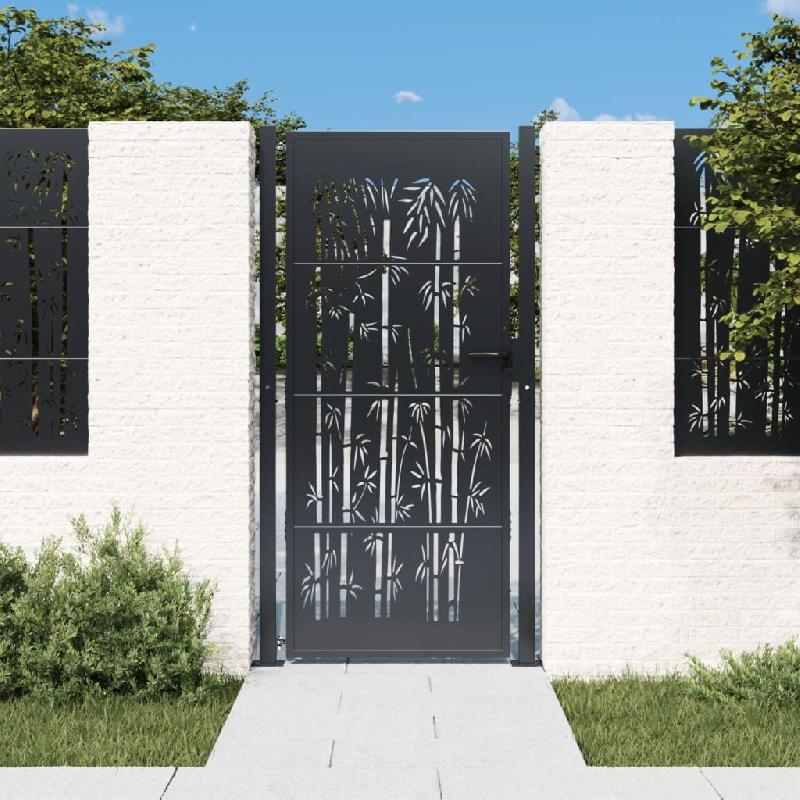 Vidaxl portail de jardin anthracite 105x180 cm acier design de bambou 153182_0