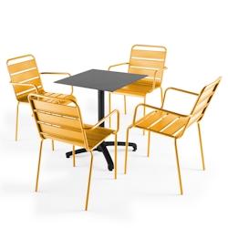 Oviala Business Ensemble table de terrasse stratifié ardoise gris et 4 fauteuils jaune - jaune métal 108149_0