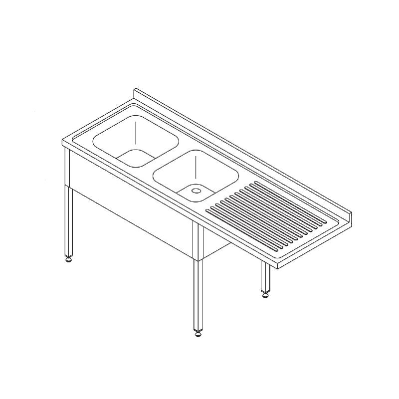 Table lave-vaisselle - 200 x 70 cm - gauche - avec 2 éviers et dosseret - incl étagère de rangement_0