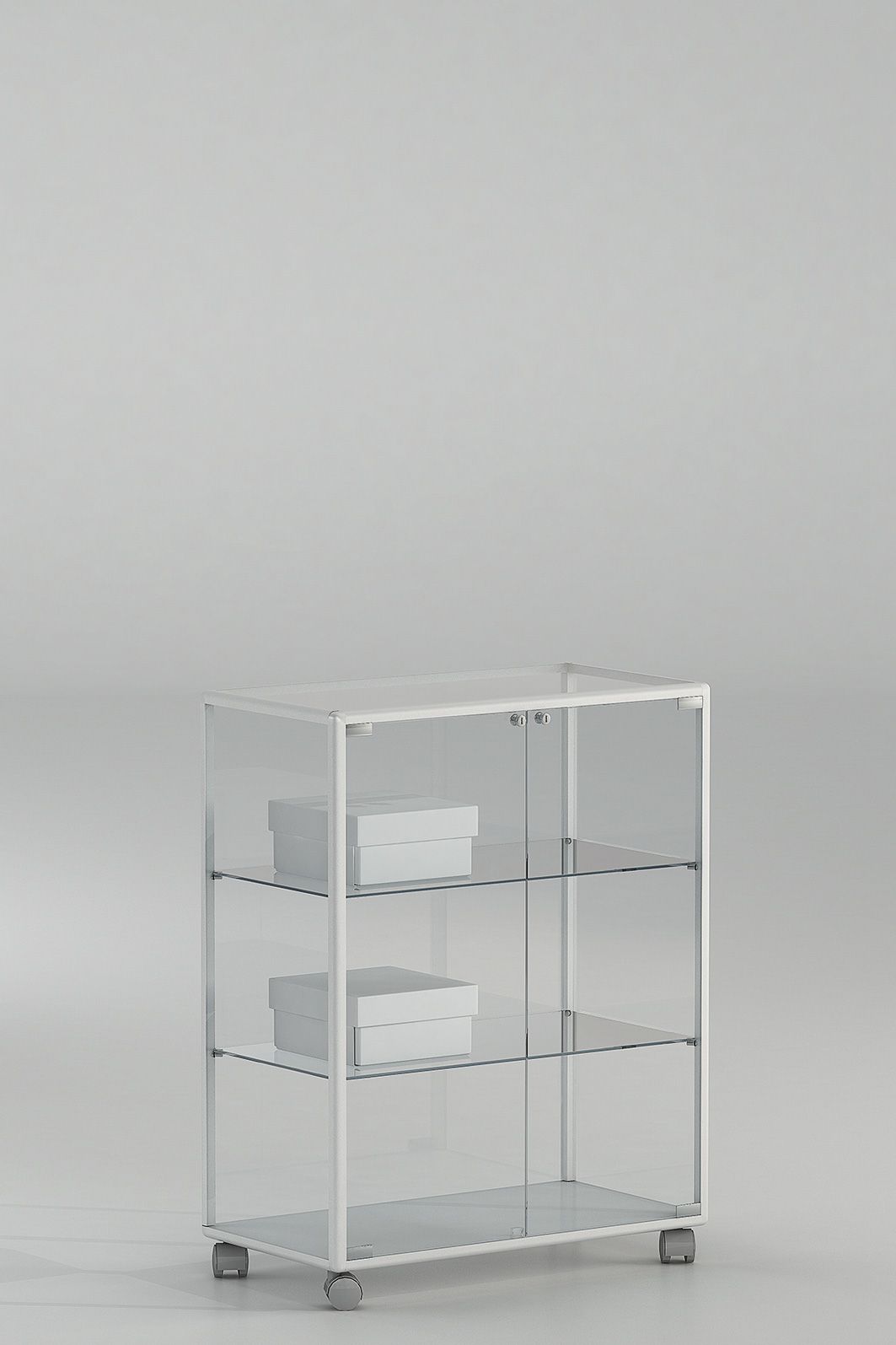 Comptoir en verre trempé avec serrure et aluminium blanc l 71 x p 37 x h 90 cm_0