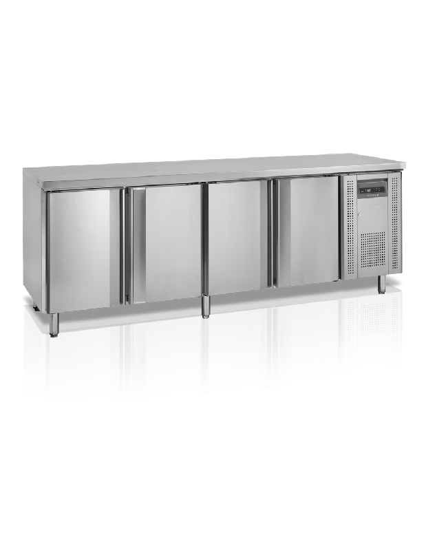 Desserte réfrigérée négative 4 portes centrale TEFCOLD CF7410/-SP Inox AISI304 Groupe logé tropicalisé Evaporateur ventilé_0