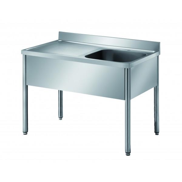 Plonge démontable sur pieds ronds sans étagère inox ferritique 1 bac profondeur 600 mm longueur 1200 mm (Position bac: Droite - Réf F-DRPL126-1BD-1)_0