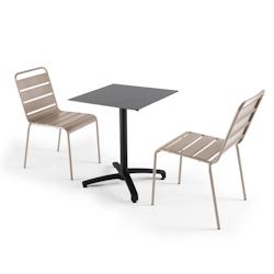 Oviala Business Ensemble table de jardin stratifié ardoise foncé et 2 chaises taupe - Oviala - gris métal 108181_0
