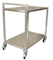 Chariot de service inox 2 niveaux - 8089 - 50 Kg par plateau - Roulettes pivotantes avec freins_0