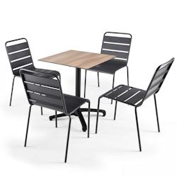 Oviala Business Ensemble table de terrasse stratifié chene clair et 4 chaises grises - gris métal 108192_0