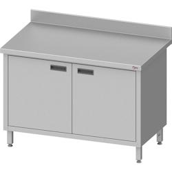 Cleiton® - Table adossée en acier inoxydable avec portes battantes 1200x600x850 mm | Table de travail en acier avec plastron de 10 cm_0