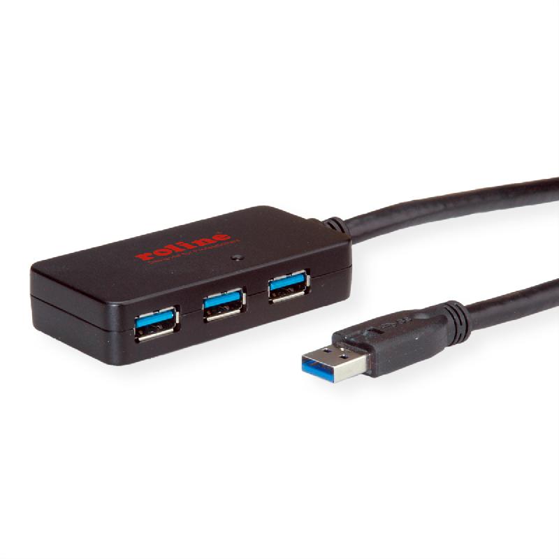 ROLINE Hub USB 3.2 Gen 1 4 ports avec Repeater, noir, 10 m_0