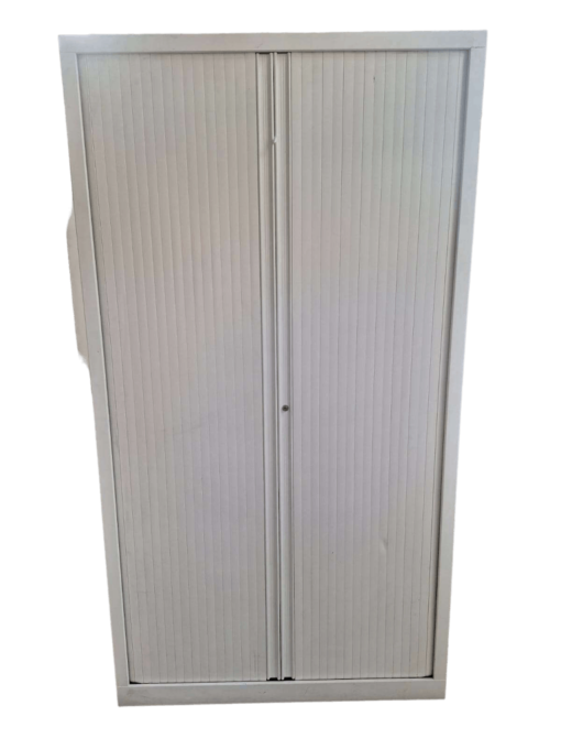 Armoire haute blanche d'occasion - Design moderne, portes coulissantes, 220 cm de hauteur - Rangement optimisé_0