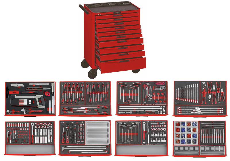 Servante d'atelier complète rouge 10 tiroirs set en mousse 399 outils Teng Tools TCEMM399N10_0