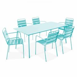 Oviala Business Ensemble table de jardin et 6 fauteuils en métal turquoise - Oviala - bleu acier 109247_0
