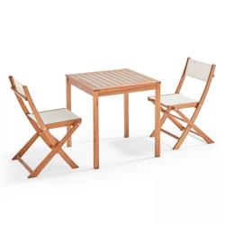 Oviala Business Ensemble table et 2 chaises pliantes en textilène et eucalyptus blanc - Oviala - blanc Bois massif 106568_0