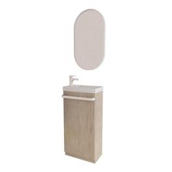 Meuble lave-mains sur pieds JOHANN décor chêne + vasque + miroir - blanc 3701606502918_0