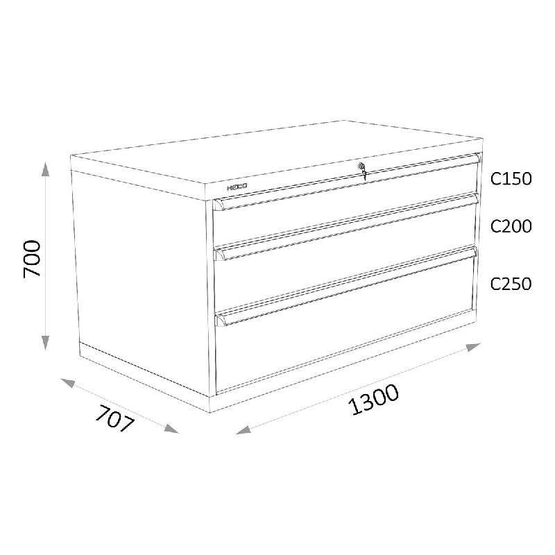 Armoires a tiroirs bleus serie 143 - Largeur 1300 mm Profondeur 707 mm Hauteur 700 / 1000 / 1300 mm Heco HE143131_0