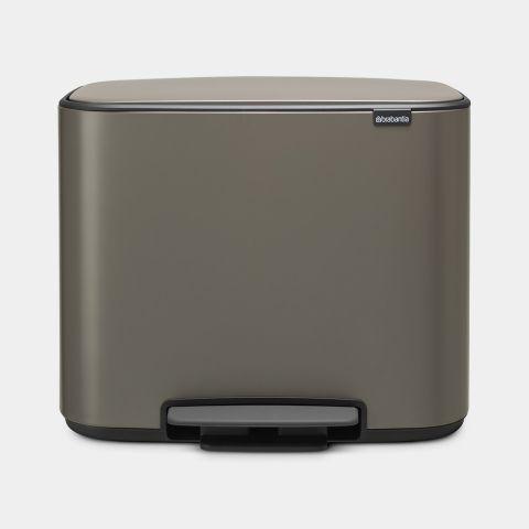 Poubelle à pédale Bo -3 x 11 litres - Platinum Brabantia Bo Pedal Bin pour tri sélectif avec design peu encombrant et base antidérapante_0