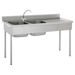 Tournus Equipement Plonge inox 2 bacs égouttoir à droite avec robinetterie mélangeuse longueur 600 mm Tournus - 503617 - plastique 503617_0