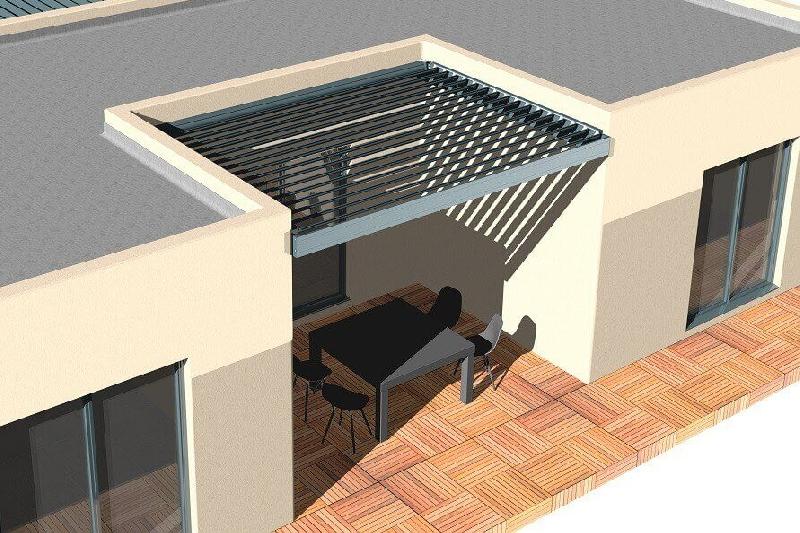 Pergola Bioclimatique Aluminium H2 Entre Murs Lames Orientables Parallèles Électrique (Moteur Vérin Télécommande) Sur Mesure Référence: Bio H2 Para Entre Murs_0