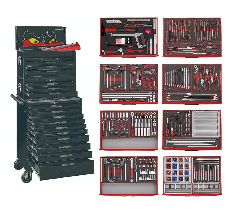 Servante d'atelier complète noire 19 tiroirs set en mousse 399 outils Teng Tools TCEMM399BL_0