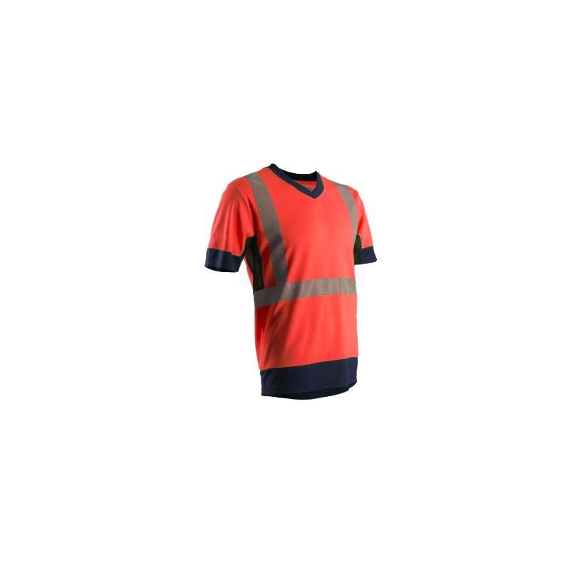 T-shirt manches courtes - KOMO - 55% CO/45% PES 150g/m2  + Mesh + Bandes segmentées - Rouge HV/Marine - COVERGUARD | 7KOMR_0