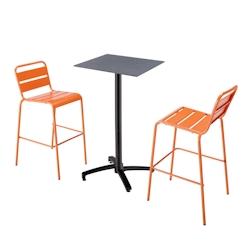 Oviala Business Ensemble table haute stratifié gris et 2 chaises hautes orange - Oviala - orange métal 110538_0