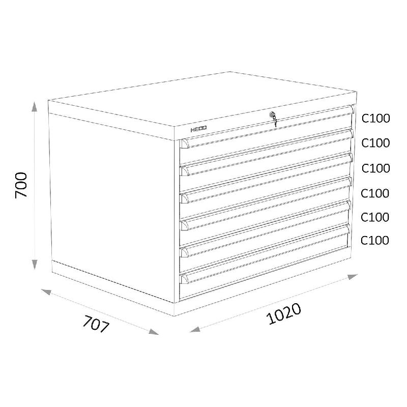 Armoires A Tiroirs Serie 119 - Largeur 1020 Mm Profondeur 707 Mm Hauteur 700 / 1000 / 1300 Mm Heco HE119128BL_0