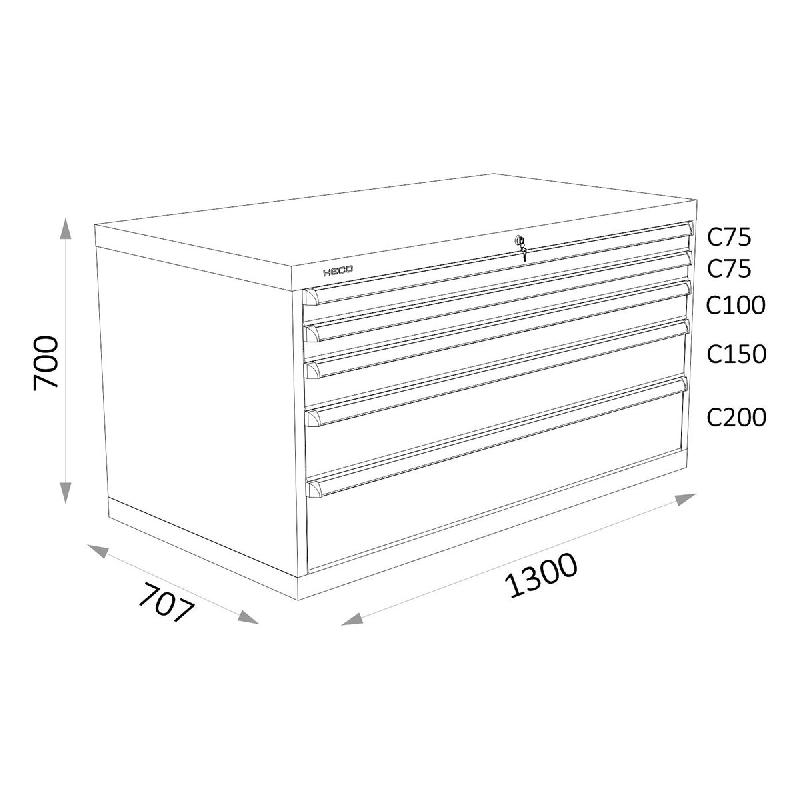 Armoires a tiroirs bleus serie 143 - Largeur 1300 mm Profondeur 707 mm Hauteur 700 / 1000 / 1300 mm Heco HE143136_0