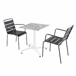 Oviala Business Ensemble table de terrasse stratifié marbre avec 2 fauteuils gris - gris métal 110713_0