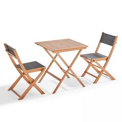 Oviala Business Ensemble table carrée pliante et 2 chaises pliantes noir - Oviala - noir Bois massif 106574_0