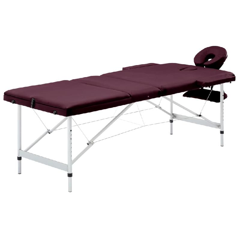 TABLE DE MASSAGE PLIABLE LIT DE MASSAGE BANC CANAPÉ THÉRAPIE COSMÉTIQUE PORTABLE PROFESSIONNEL SHIATSU REIKI 3 ZONES ALUMINIUM VIOLET 02_0001829_0