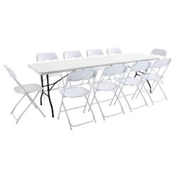 Oviala Business Ensemble table et 10 chaises pliantes de jardin - Oviala - blanc plastique 101731_0