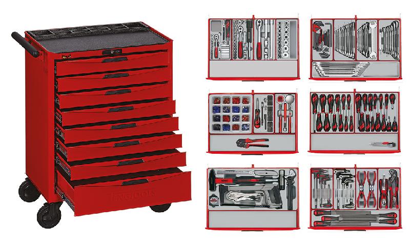 Servante d'atelier complète rouge 8 tiroirs Midi Master 491 outils Teng Tools TCMM491N8_0