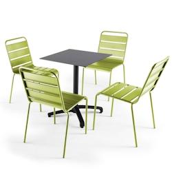 Oviala Business Ensemble table de jardin stratifié ardoise foncé et 4 chaises vert - vert métal 108210_0