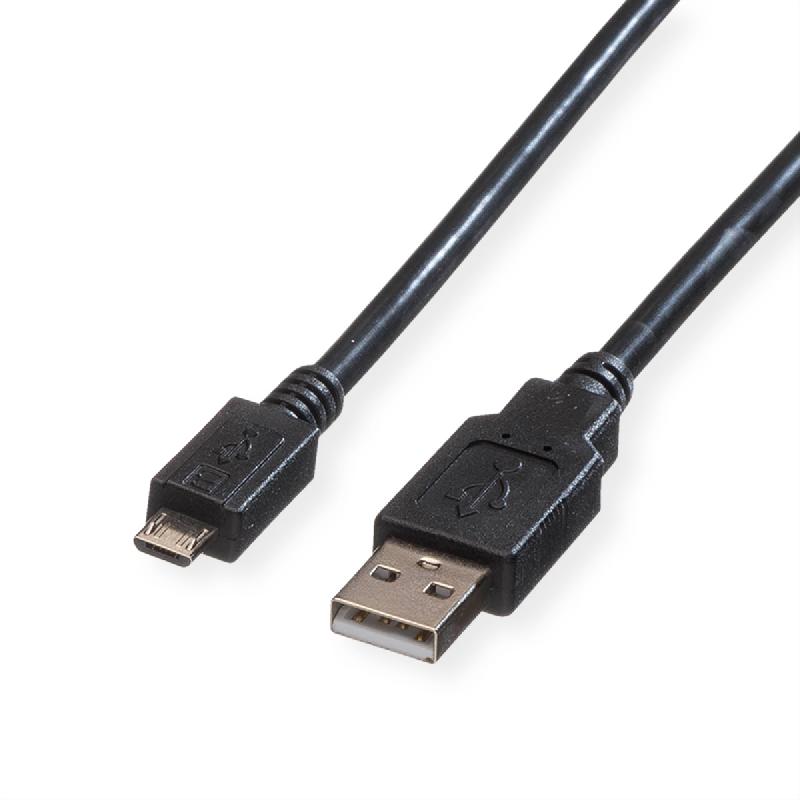 ROLINE Câble USB 2.0, USB A mâle - Micro USB B mâle, noir, 0,15 m_0