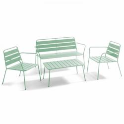 Oviala Business Salon de terrasse 4 places et 1 table basse en acier vert sauge - vert acier 109303_0