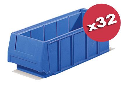 Carton de 32 bacs tiroirs plastique multibox bleu l.120 x p.300 mm_0