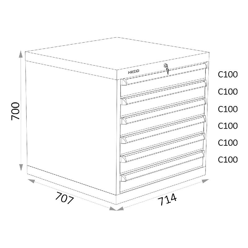Armoires A Tiroirs Serie 115 - Largeur 714 mm Profondeur 707 mm Hauteur 700 / 1000 / 1300 mm Heco HE115138BL_0